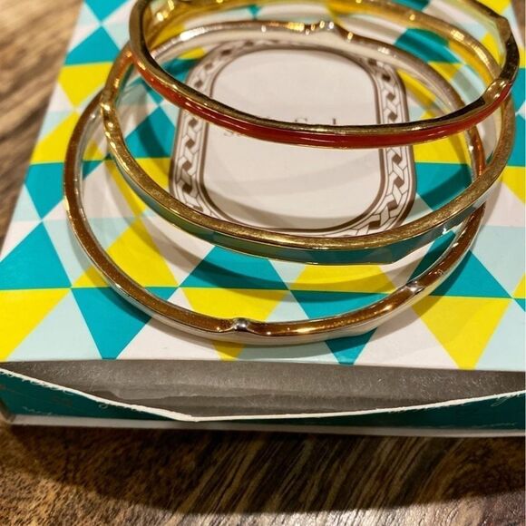 Stella & Dot Carrie Enamel Bangle Bracelet Set • Vintage Orange Teal Ivory - Picture 7 of 7